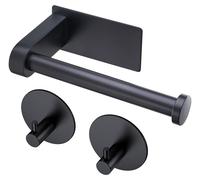 Porte-papier toilette sans perçage, porte-papier toilette noir avec 2 crochets autocollants, porte-papier toilette en acier inoxydable, porte-papier toilette avec bandes adhésives pour la salle de bai
