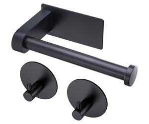 Porte-papier toilette sans perçage, porte-papier toilette noir avec 2 crochets autocollants, porte-papier toilette en acier inoxydable, porte-papier toilette avec bandes adhésives pour la salle de bai