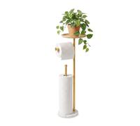 Porte-Papier Toilette sur Pied doré avec Grand Plateau de 20,1 cm, Base en marbre Plus Lourde de 1 kg, Support de Papier sur Pied avec étagère pour téléphone, Peut contenir 5 Rouleaux de Papier