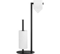 Porte-papier toilette sur pied, noir et acier inoxydable