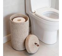 Porte-papier toilette tressé esthétique et grand, étagère de rangement, organisateur grande capacité, décoration style bohème, couvercle texture naturelle, design vertical gain de place idéal pour ran