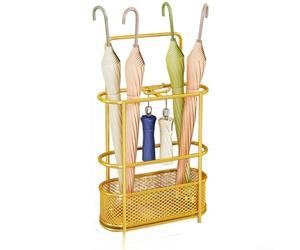 Porte-parapluie d'intérieur avec bac à eau - Support en métal robuste pour couloir et bureau - Design peu encombrant pour les brochures humides - Noir mat 20 x 15 x 50 cm (doré)