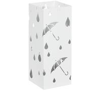 Porte-parapluie HOMCOM support à parapluie carré en acier avec 4 crochets et bac de récupération d'eau amovible blanc