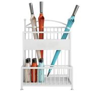Porte-parapluie moderne portable de 48 cm, support autoportant robuste pour école, hôtel et centre commercial, conception double couche avec bac d'égouttage amovible white