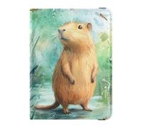 Porte-passeport en cuir avec antivol pour femme Motif Capybara A River Family