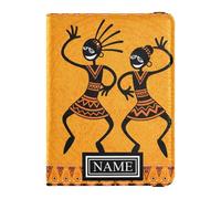 Porte-passeport en cuir avec nom personnalisé pour voyage familial, porte-carte et argent pour voyage d'affaires en famille, figurine tribale avec tambour, Danseuses tribales, one size, Tendance