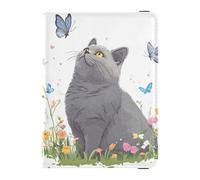 Porte-passeport en cuir blanc avec motif chats britanniques à poil court pour voyage étanche pour homme
