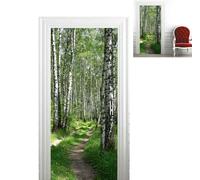 PORTE PHOTO Stickers Porte Poster Paysage de bouleau de forêt 3D Papier Peint Porte Trompe l'oeil pour Salon Décoration De La