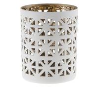 Porte-photophore en Porcelaine ajourée Ø 6 cm H 7,8 cm - Extérieur Blanc, intérieur doré - Cereria Di Giorgio