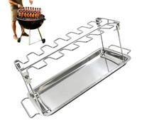 Porte-pilons de Poulet pour Gril Plateau d'égouttement Acier Inoxydable | Grille à barbecue à charbon, four et gril Cuisine en extérieur, jardin, camping, fête, réunion