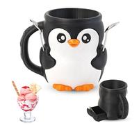 Porte-pinte de crème glacée en forme de pingouin avec poignée antigel et 2 cuillères, pot de glace avec tiroir secret, convient pour les desserts glacés, les bols de yaourt