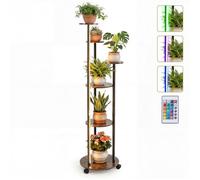Porte-Plante à 6 Niveaux COSTWAY Lumières LED Réglable, Roulettes Verrouillables Télécommande Support pour Plantes Intérieur Marron