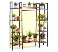 Porte-Plante avec 10 Étagères COSTWAY avec Ruban Lumineux à 7 Couleurs, Télécommande, Kits Anti-Basculement, 120 x 29,5 x 141 CM