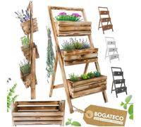Porte-plante - BOGATECO - Échelle 3 niveaux - Bois brûlé - Pliable - 45,5x50x110 cm