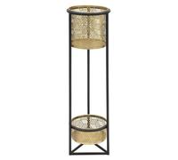 Porte-plante double niveau en fer noir et or – Ø 23 x H 80 cm