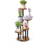 Porte-plantes en bois Porte-fleurs 6 étages Étagère à fleurs Étagère à plantes coin métal Intérieur Extérieur pour plusieurs plantes Salon coin extérieur Balcon Jardin Noir