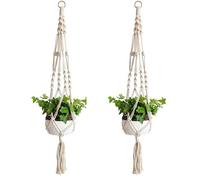 Porte-plantes macramé 2 pièces en corde de coton 100 cm - support suspendu blanc pour pots Ø18 cm