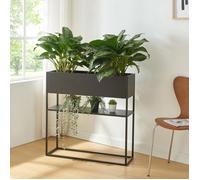 Support pour fleurs 'Joensuu' Plateau surélevé avec étagère Acier 80 x 80 x 25 cm Noir