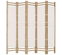 Porte pliante - Clôture de jardin - Paravent - Toile crème - Largeur : 200 cm - Bambou naturel