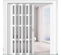 Porte pliante peu encombrante - Porte accordéon moderne en PVC avec panneau en acrylique C pour cuisine, buanderie et débarras, 115 x 203 cm, design élégant blanc