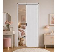 Porte pliante rétractable avec cadre en aluminium durable et rail bas | Joint magnétique réglable en hauteur avec roulettes en laiton for armoires(White,150*200cm(59.1*78.7in))