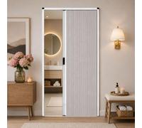 Porte pliante rétractable avec cadre en aluminium durable et rail bas | Joint magnétique réglable en hauteur avec roulettes en laiton for armoires(Gray,130*200cm(51.2*78.7in))