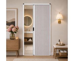 Porte pliante rétractable avec cadre en aluminium durable et rail bas | Joint magnétique réglable en hauteur avec roulettes en laiton for armoires(Gray,160*180cm(63*70.9in))