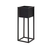 Porte-pot en métal noir avec vase noir, 60 cm, support carré