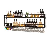 Porte Range Bouteille Mural avec Lumière Casier à Bouteilles Meuble Bar Salon Etagere Murale Cuisine avec Porte Verres Suspendu pour Comptoir de Bar Cave Cuisine Salle à Manger(Nero,180*25*54cm)