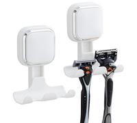 Porte-rasoir à ventouse pour la douche, lot de 2, crochet à rasoir à ventouse pour salle de bain, porte-serviette, support de rasoir pour paroi de douche, amovible, étanche, carré, blanc
