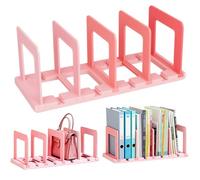 Porte Revue Bureau Réglable, Porte Revue à 4 Compartiments, Trieur de Fichiers de Bureau Polyvalente en Plastique Rose, Organisateur de Bureaus pour Organiser Livres, Magazines, Sacs et Plus Encore