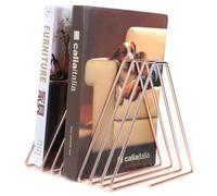 Porte-revues en métal, organisateur de disques, support de livre triangulaire réglable à 7 emplacements, support de bureau pour fichiers de magazines, présentoir pour la décoration de bureau (Or Rose)