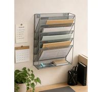 Porte-revues mural en métal à 5 niveaux/étagère de rangement pour journaux et magazines, fournitures de bureau, serre-livres et porte-documents. Organiseur de dossiers mural en métalOptimisez l'espace