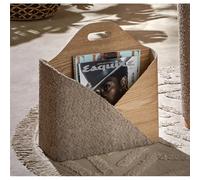 Porte-revues/organisateur en tissu éponge doux taupe et bois 37 x 22 x 39 cm