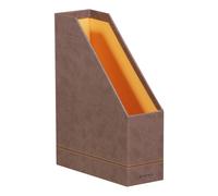 RHODIA 318833C - Porte-Revues Chocolat -10 x 25 x 31 cm - Piqûres Sellier Orange - Extérieur Simili Cuir - Collection Home Office rama - Organisation de Bureau & Rangement Design