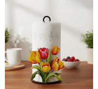 Porte-rouleau de papier essuie-tout en métal, motif chat avec fleurs et fruits, aucune installation nécessaire, organisateur de comptoir pour cuisine, salle de bain (style A)