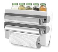 Porte-rouleau de papier essuie-tout mural 3 en 1 avec distributeur de film alimentaire, porte-bouteilles d'épices, porte-film pour cuisine, rouleaux, papier aluminium, film alimentaire ou papier