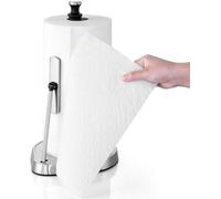 Porte-rouleau de papier essuie-tout sur pied en acier inoxydable pour la cuisine et la salle à manger, avec une base stable et des pinces noires