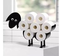 Porte-rouleau de papier toilette en forme de mouton, autoportant, noir, en bois et en métal