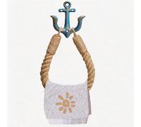 Porte-rouleau de papier toilette mural vintage de style nautique en fer rouillé, avec anneau de serviette en jute et crochet en métal en forme d'ancre. Décoration de style côtier, convient pour la sal