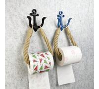 Porte-rouleau de papier toilette mural vintage en fer rouillé avec anneau de serviette en jute et crochet en métal en forme d'ancre, décoration de style côtier, convient pour la salle de bain et la cu