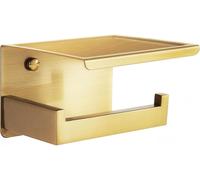Porte-rouleau de papier toilette sans perçage, avec étagère, adhésif, en acier inoxydable brossé, finition dorée