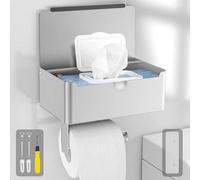 Porte-rouleau de papier toilette sans perçage avec tablette, porte-rouleau de papier toilette en acier inoxydable 304 avec boîte de lingettes humides, salle de bains, toilettes, cuisine, toilettes mur