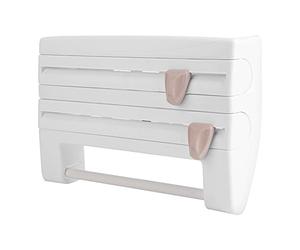 Porte-rouleau Mural à 3 Compartiments, Porte-rouleau de Cuisine, Porte-rouleau de Papier pour 3 Rouleaux de capsule avec Lames Tranchantes comme un Rasoir pour Cuisine, (Blanc)