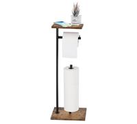 Porte-rouleaux de papier toilette autoportant avec étagère, en bois et en métal
