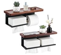 Porte-rouleaux de papier toilette en bois de noyer avec étagère, lot de 2