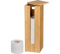 Porte-rouleaux de papier toilette Famanu avec couvercle, pour 4 rouleaux - Support vertical pour rouleaux de papier toilette - Dimensions (HBD) : 42x135x135 cm - Porte-papier toilette en bois naturel