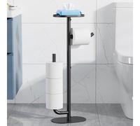 Porte-rouleaux de papier toilette - Porte-rouleaux pratique pour 4 rouleaux, en acier inoxydable, avec tiroirs pour téléphone portable et petits objets, noir, 23,2 x 14,8 x 69 cm