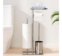 Porte-rouleaux de papier toilette sur pied - Ensemble de toilette - Rangement de salle de bain - Avec étagère - Espace pour 4 rouleaux - Argenté