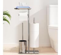 Porte-rouleaux de papier toilette sur pied - Ensemble de toilette - Rangement de salle de bain - Avec étagère - Espace pour 4 rouleaux - Argenté